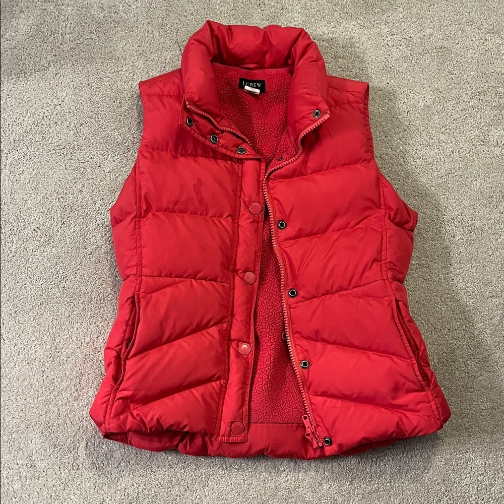 J. Crew Bright Red Coral Puffer Vest